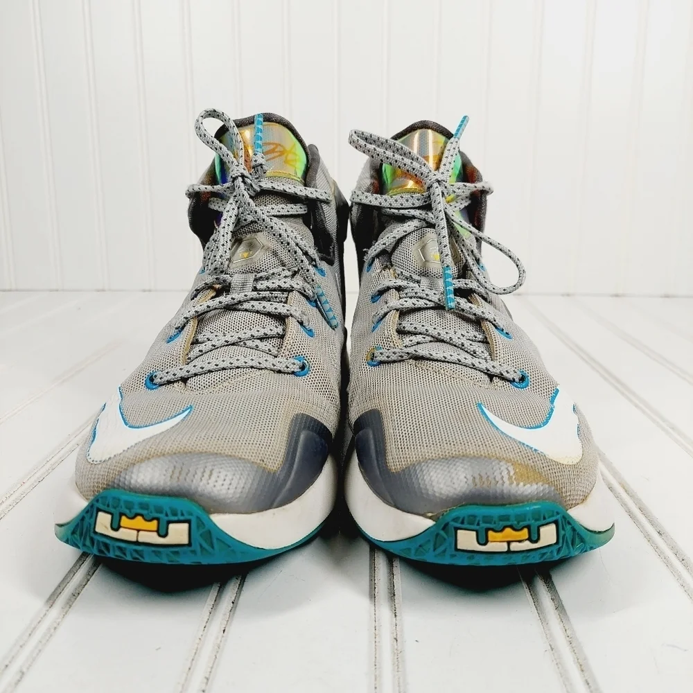 Nike LeBron 13 Blue Lagoon III Hologram Kids Lace Up Athleisure Sneakers B208
